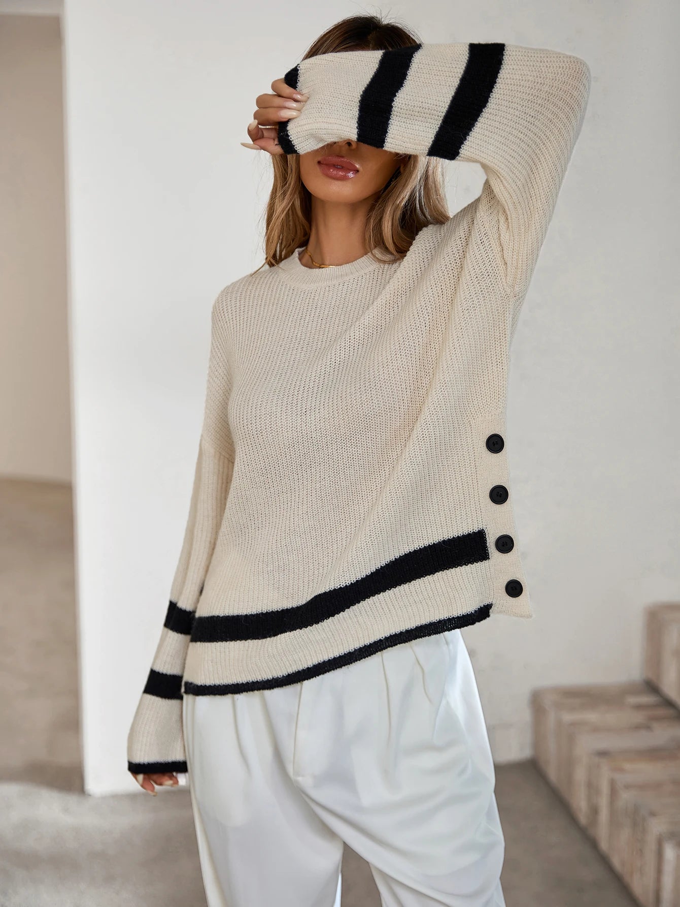 Strickpullover Damen mit Farbkontrast
