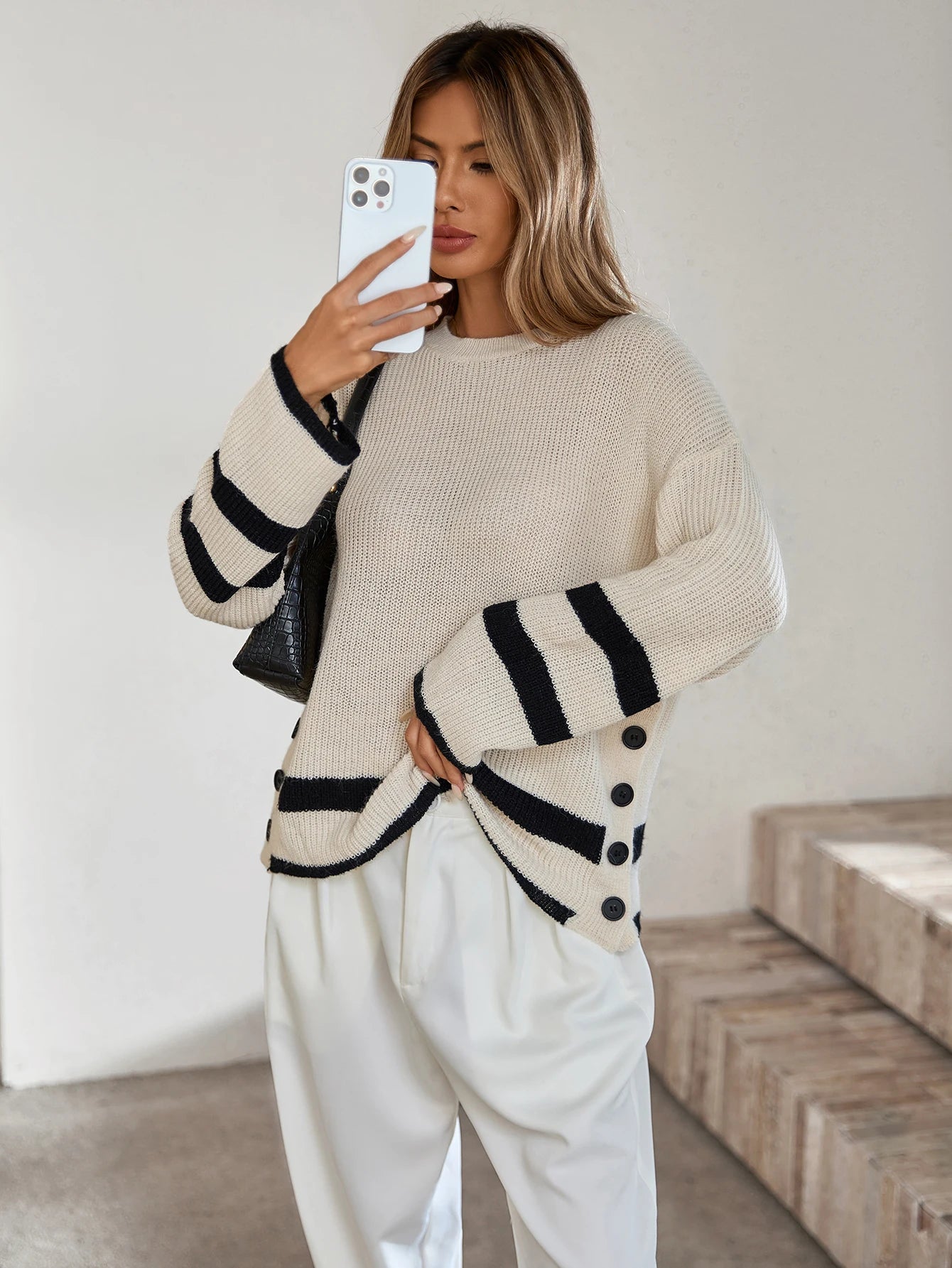 Strickpullover Damen mit Farbkontrast