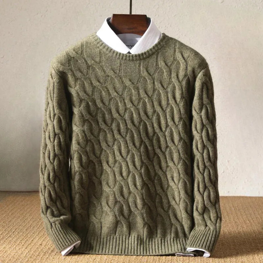Men's knitted sweater with cable knit design