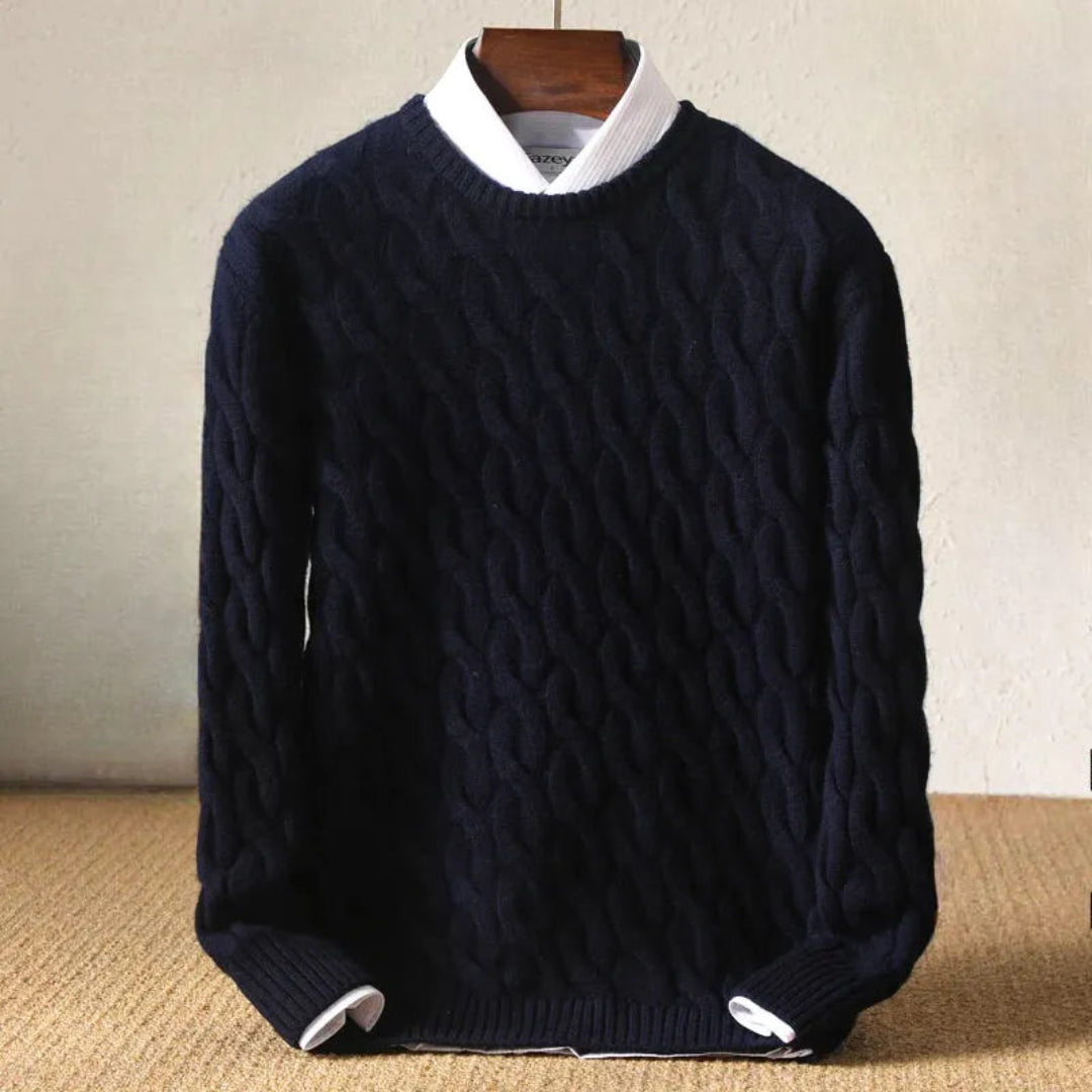 Men's knitted sweater with cable knit design