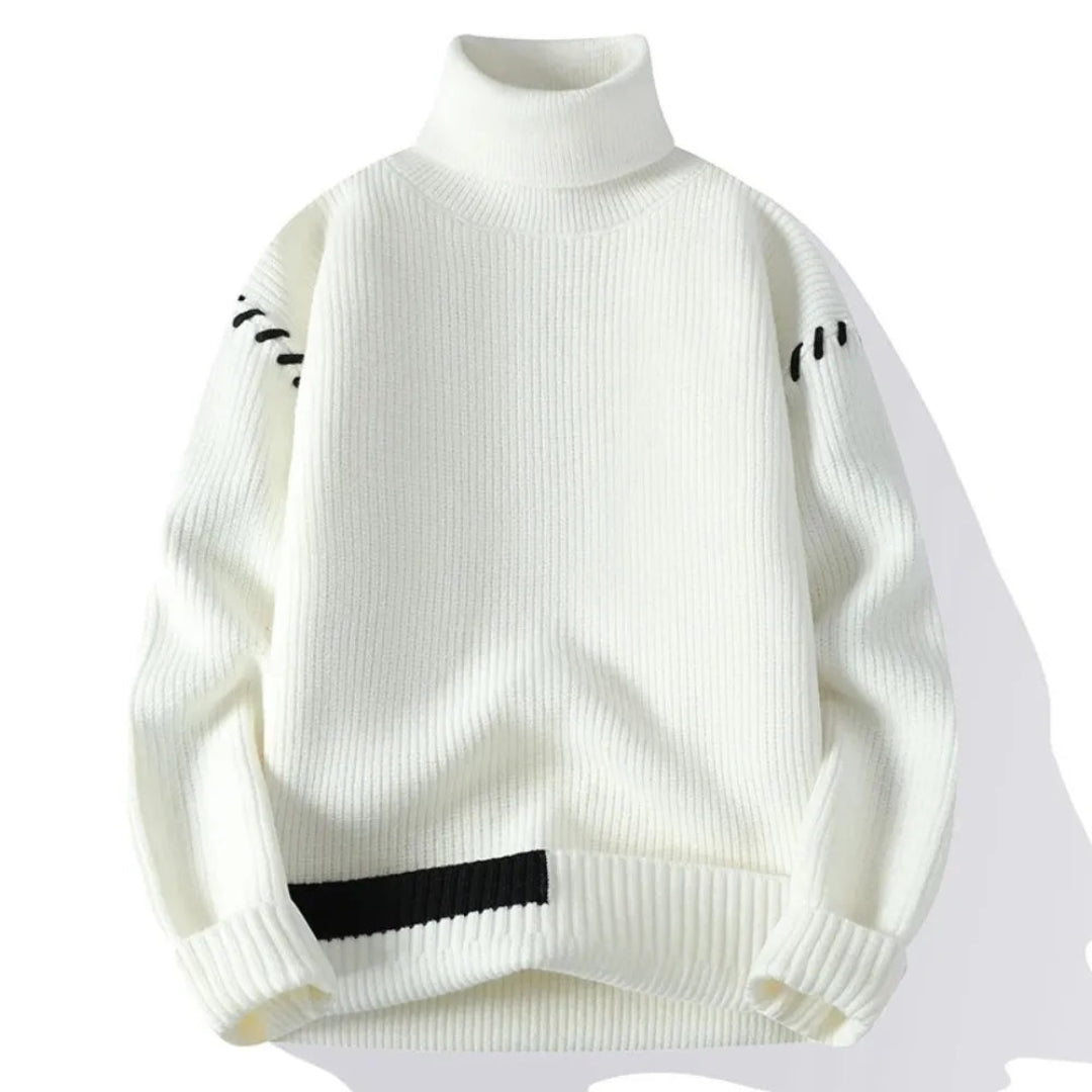 Strickpullover mit Stehkragen und Patchwork-Design
