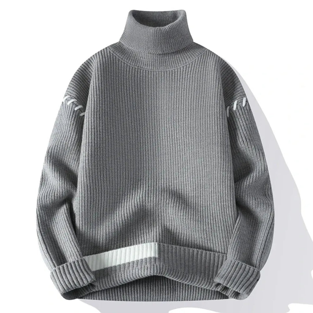 Strickpullover mit Stehkragen und Patchwork-Design