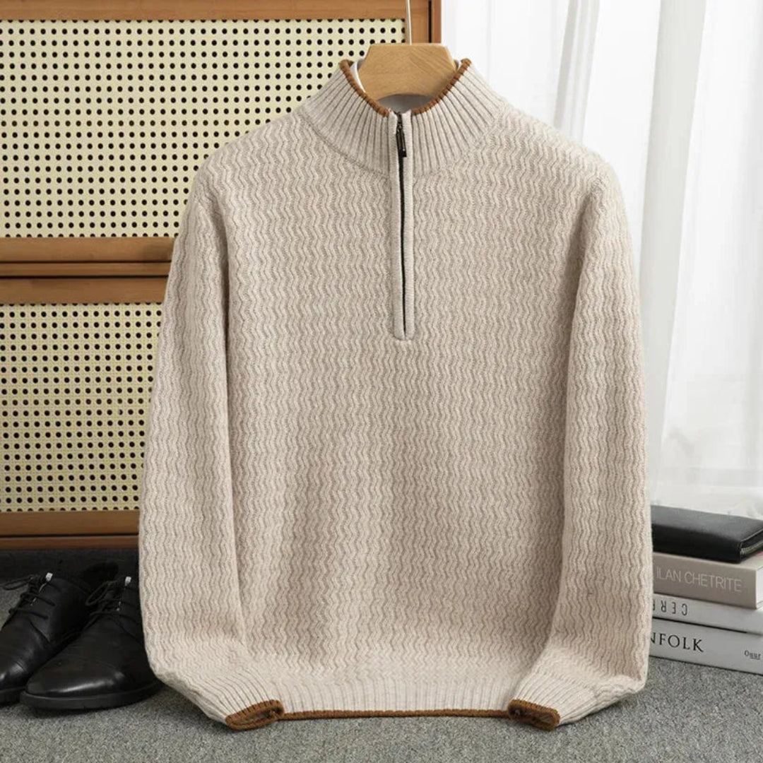 Knitted sweater with half-zip and high collar