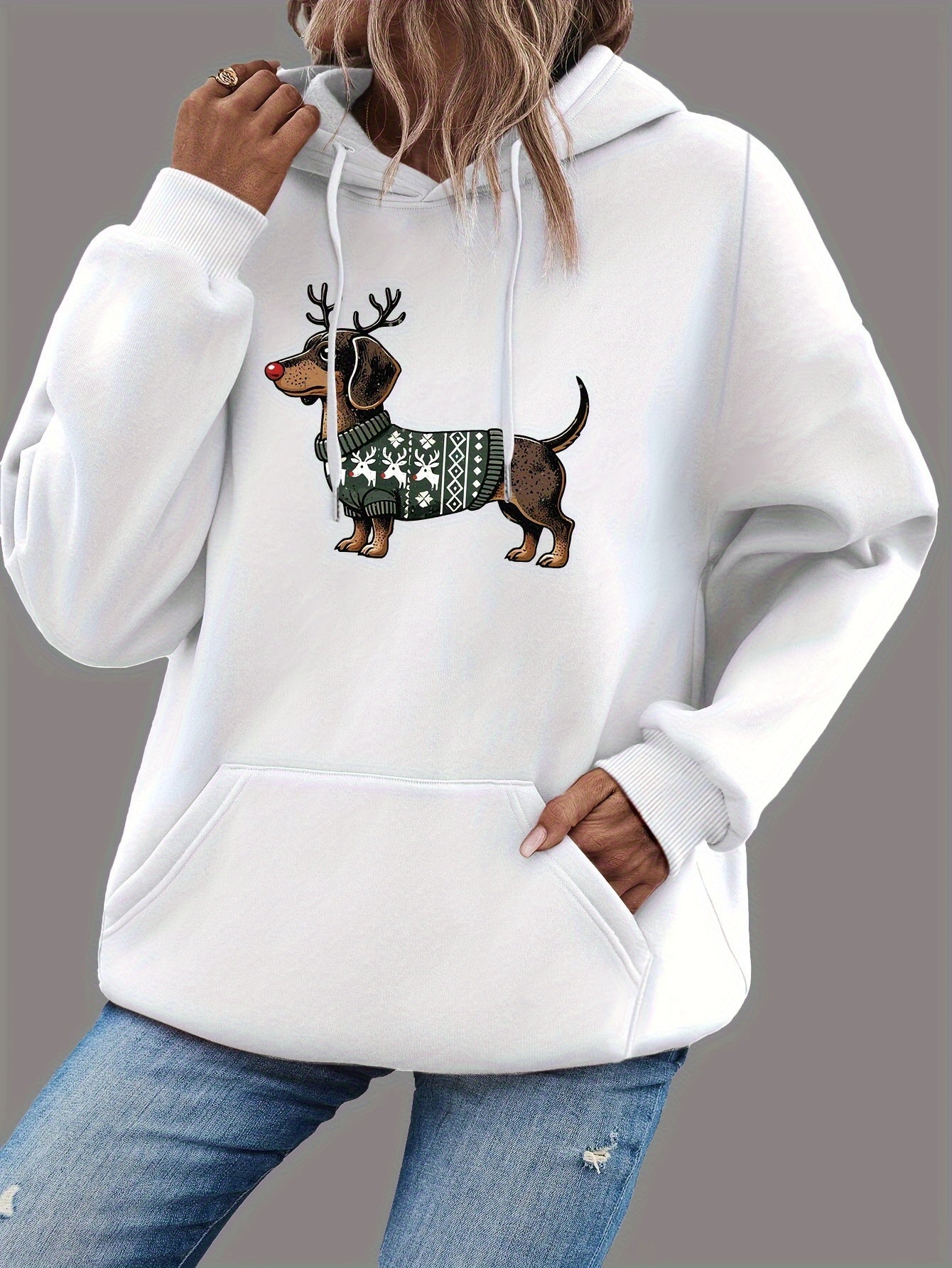 Süßer Dackeldruck Hoodie für Damen