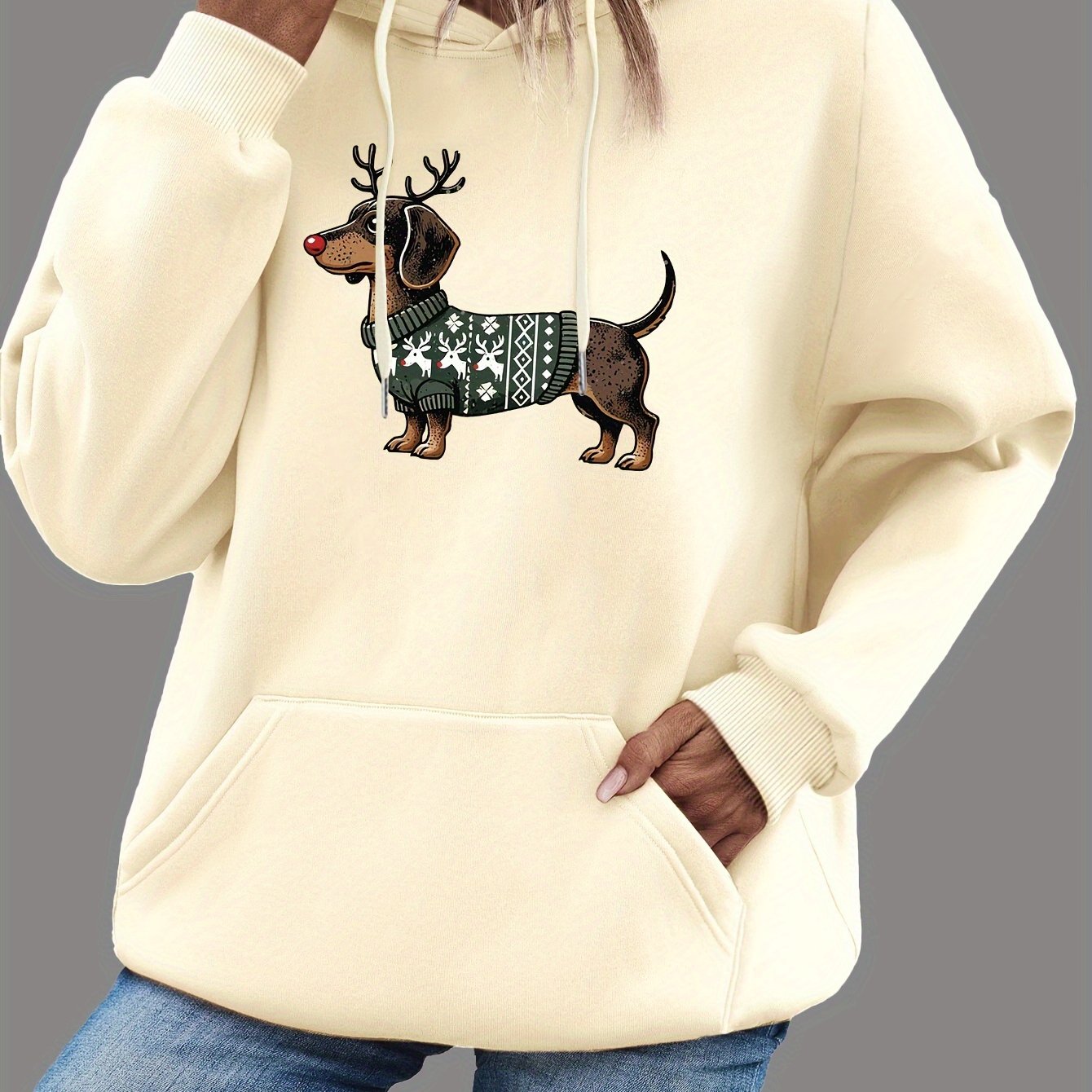 Süßer Dackeldruck Hoodie für Damen