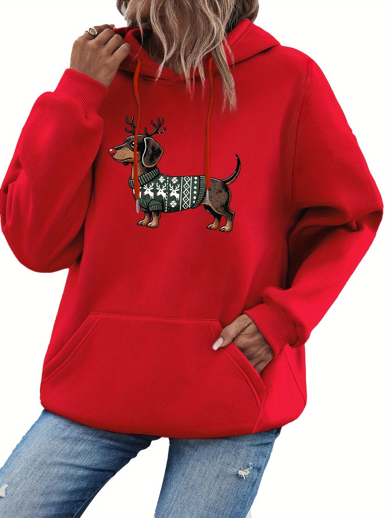 Süßer Dackeldruck Hoodie für Damen