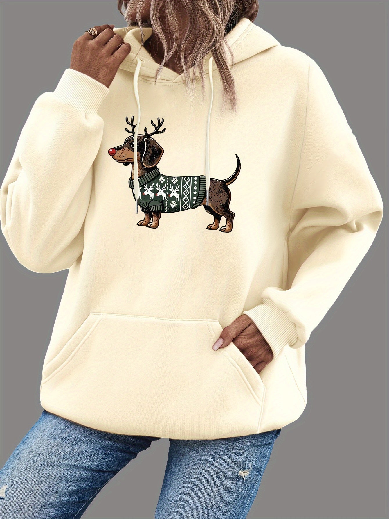 Süßer Dackeldruck Hoodie für Damen