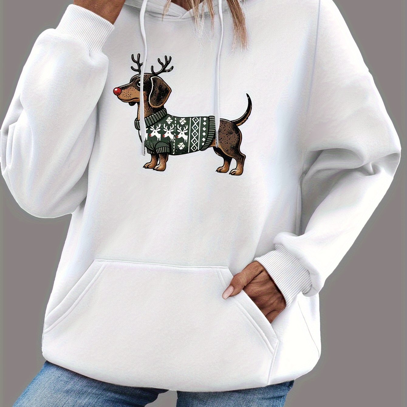 Süßer Dackeldruck Hoodie für Damen