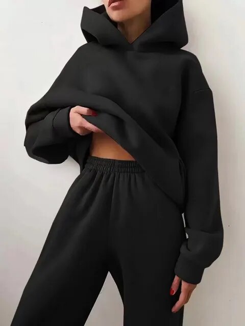 Übergroßer Trainingsanzug Hoodie Set für Damen