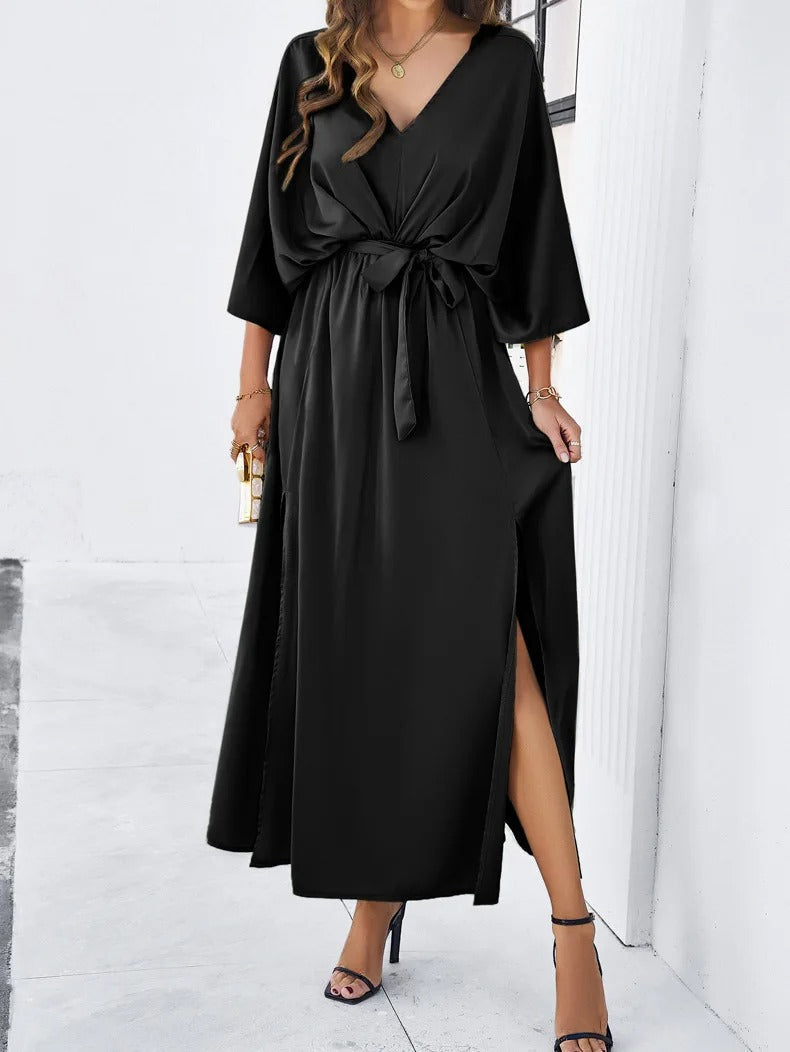 Festliches V-Ausschnitt Damenkleid für Hochzeitsgast und Abendanlässe