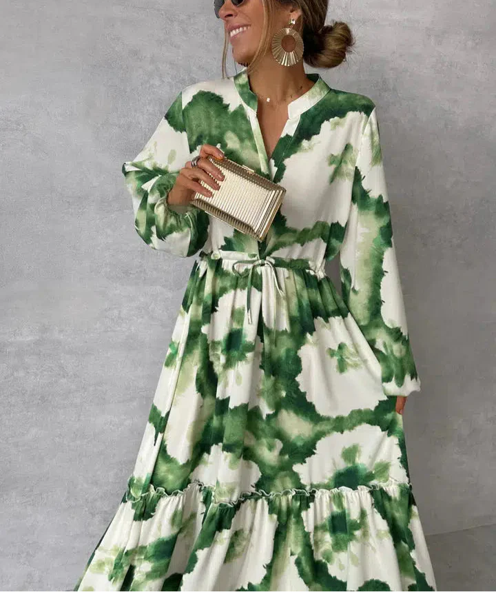 Bea | Elegant Maxi Dress with V-Neck for Women, Long Sleeves
