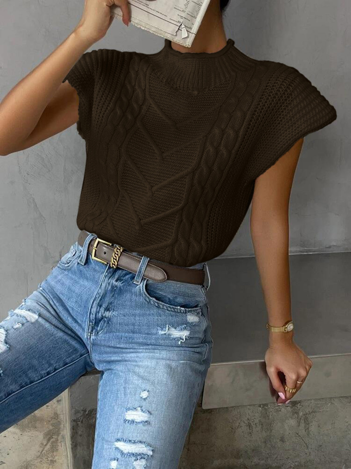 Vielseitige Strickweste Damen ohne Ärmel