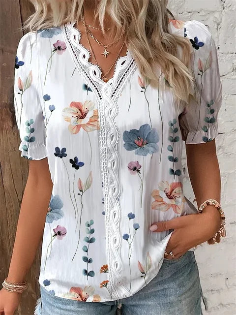 Variant image for Beatrix | Elegante Bluse Damen mit V-Ausschnitt und Blumendruck-16
