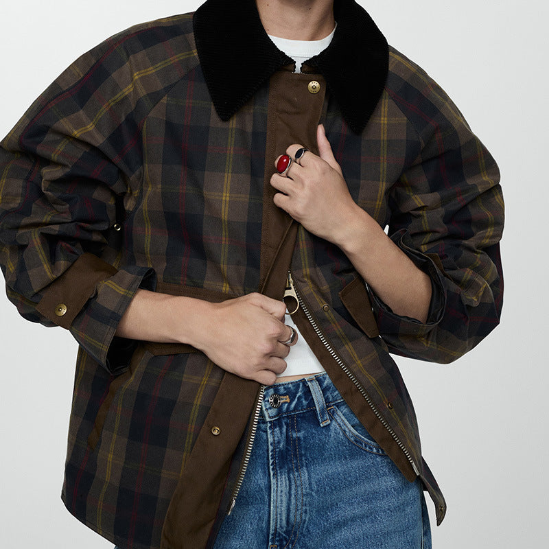 Warme Geruite Jacke Damen mit Weichem Bontkragen