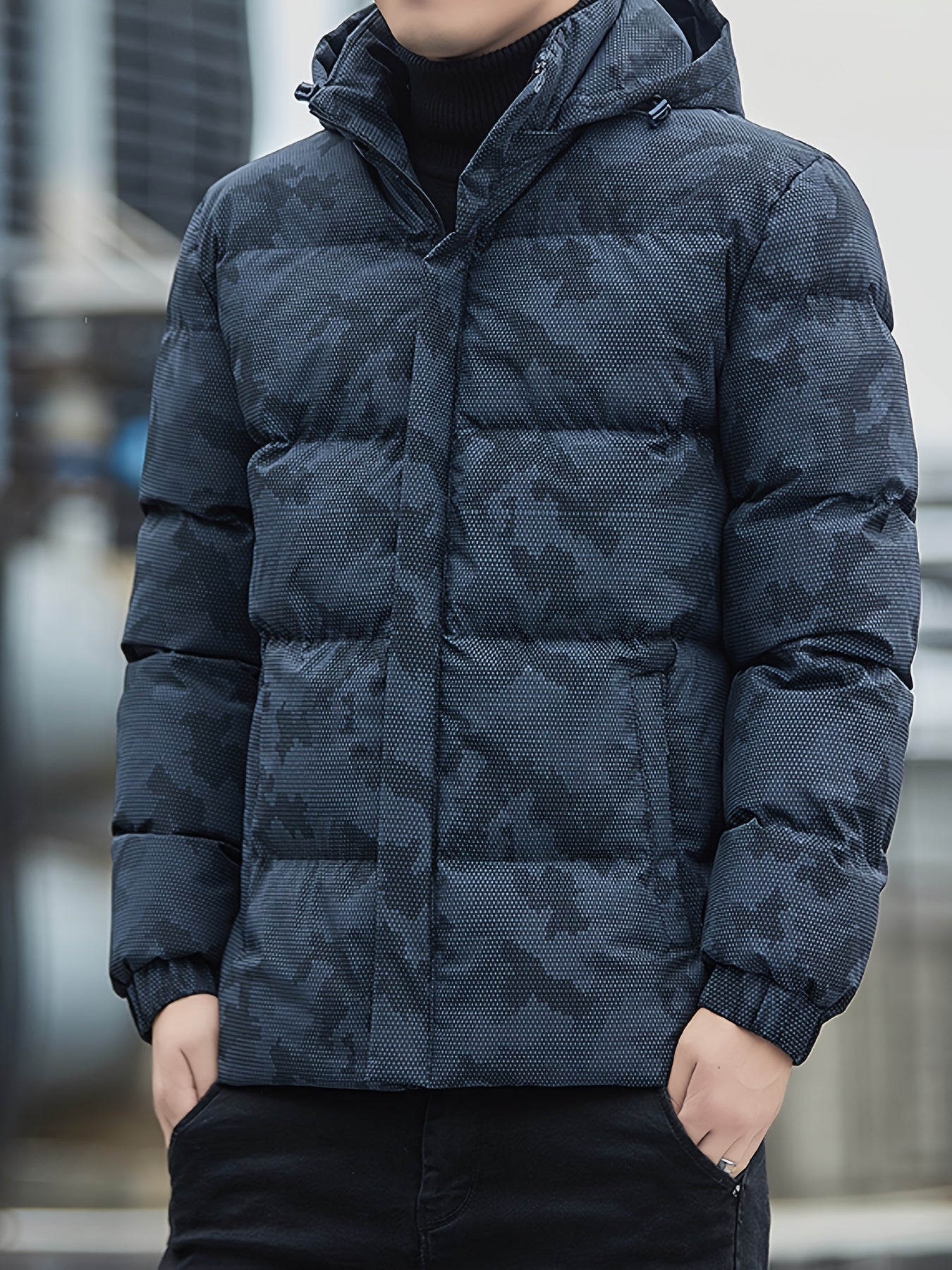 Warme Pufferjacke mit Reißverschluss und Stehkragen