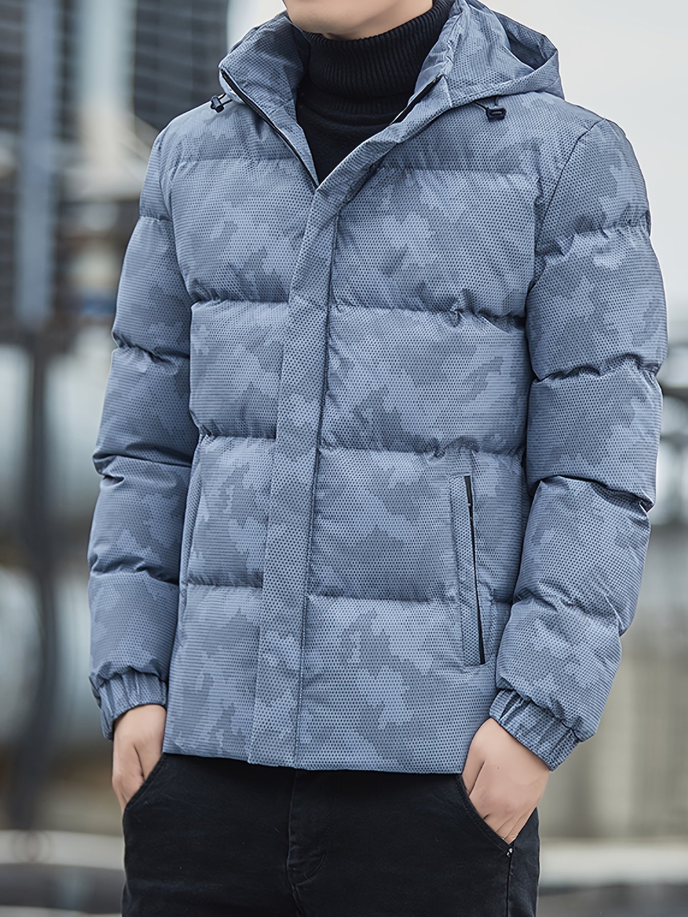 Warme Pufferjacke mit Reißverschluss und Stehkragen
