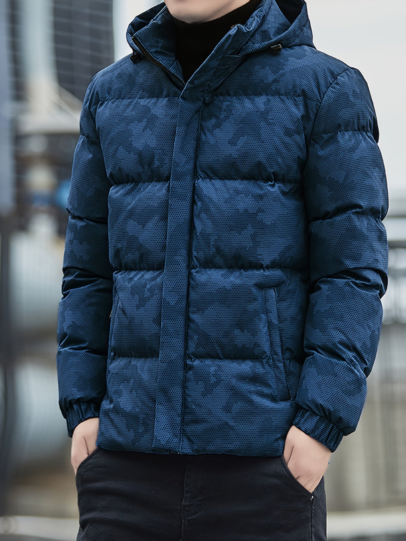 Warme Pufferjacke mit Reißverschluss und Stehkragen