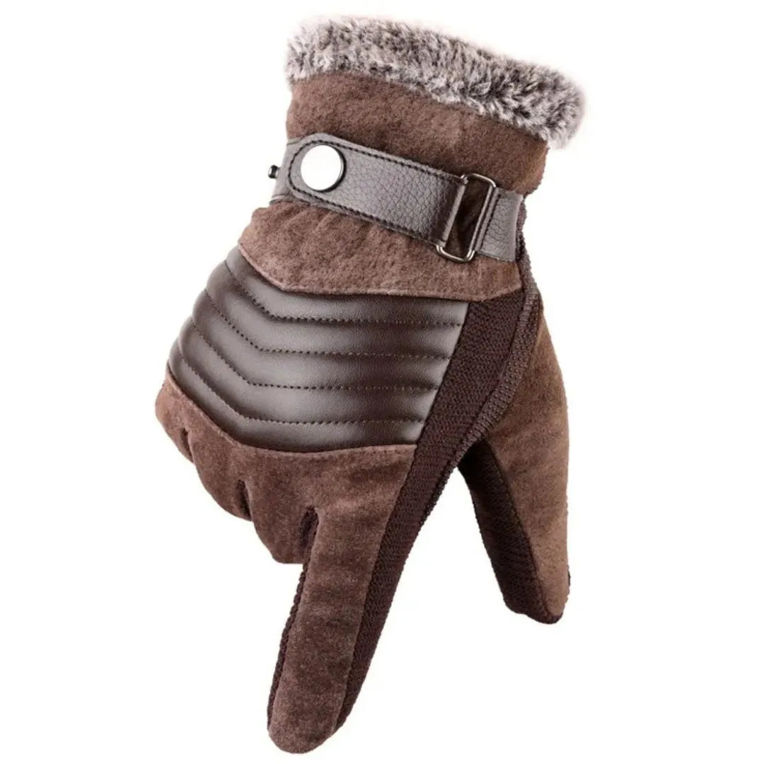 Warm touchscreen winter gloves made of suede with genuine leather accents