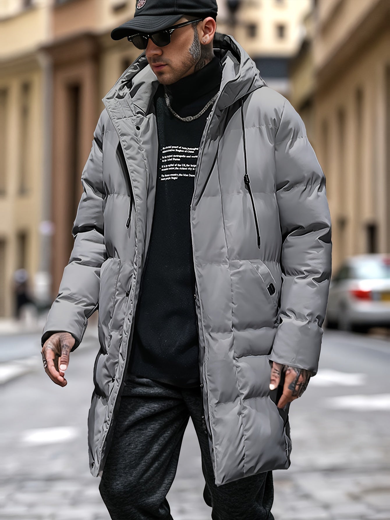 Warme Winterpufferjacke mit Kapuze