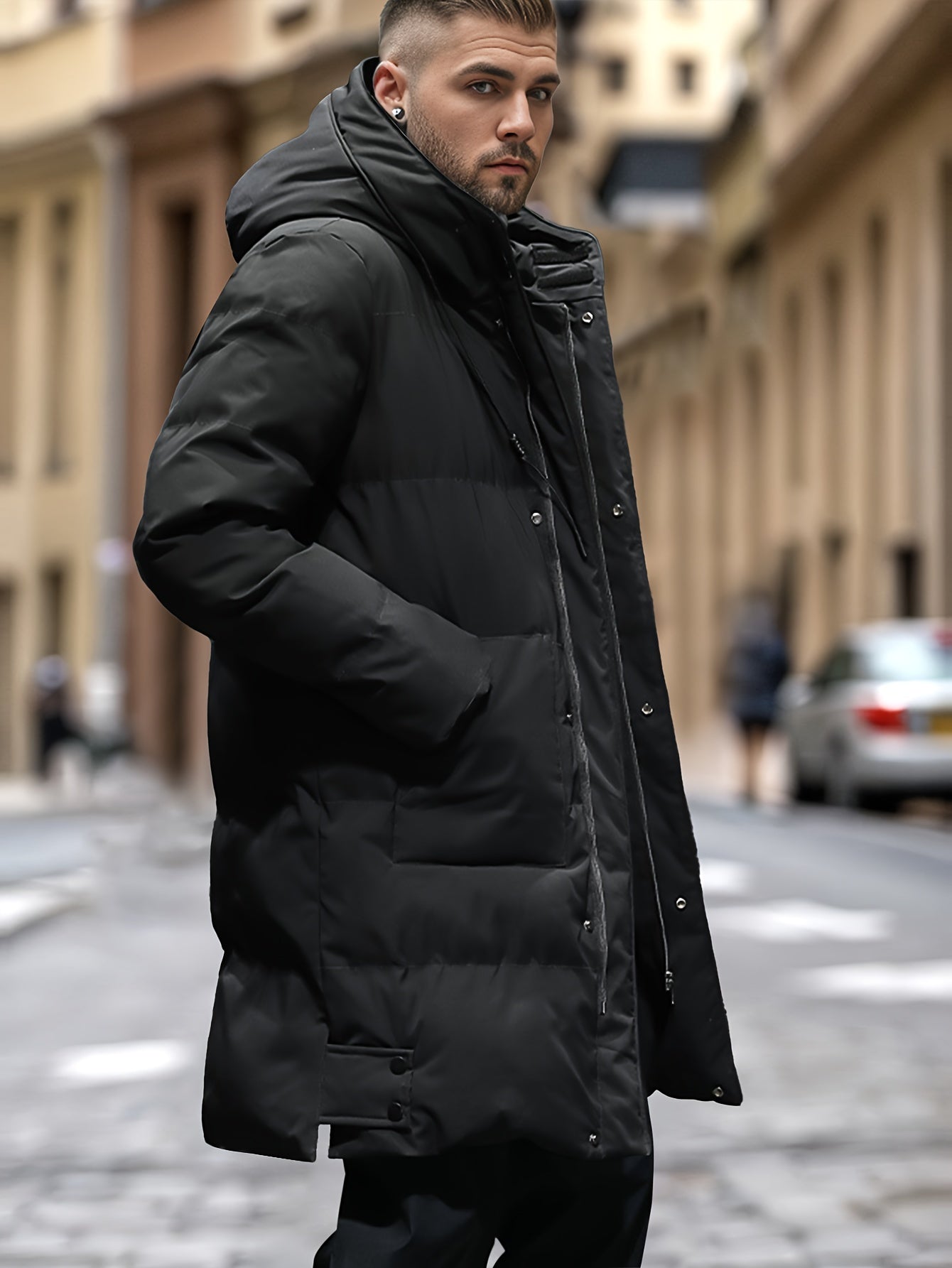 Warme Winterpufferjacke mit Kapuze