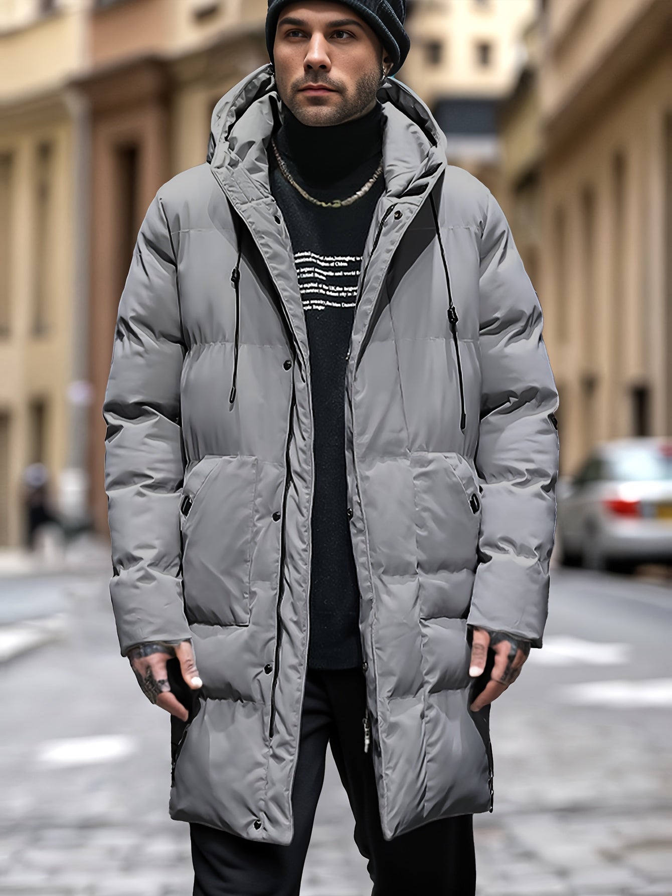 Warme Winterpufferjacke mit Kapuze