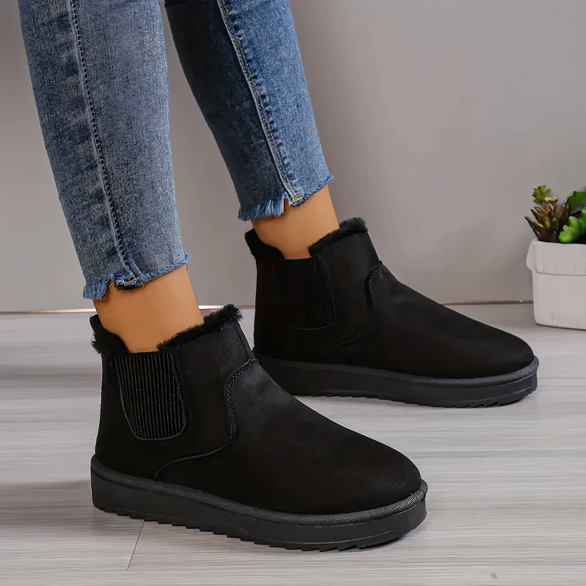 Warme Winterstiefel mit Pelzverarbeitung