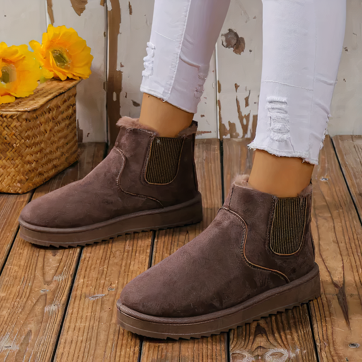 Warme Winterstiefel mit Pelzverarbeitung