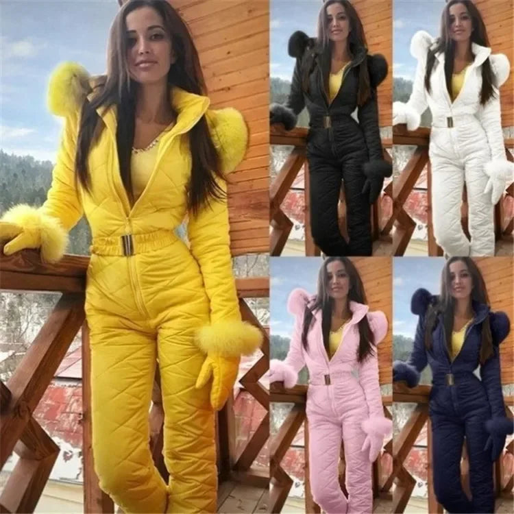 Waterproof women's ski jumpsuit with thermal insulation