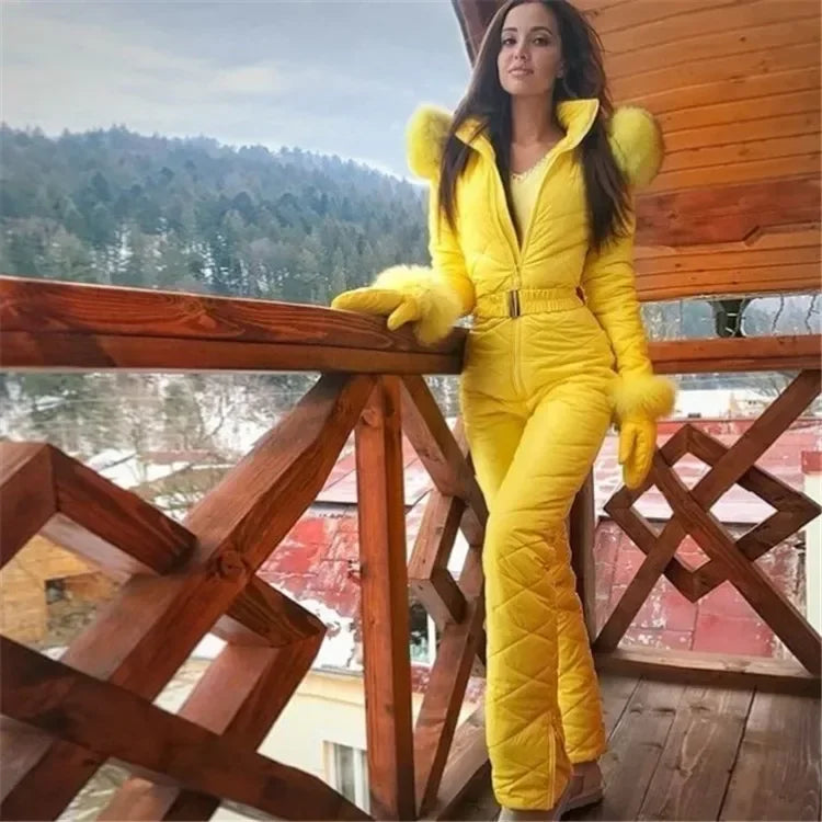Waterproof women's ski jumpsuit with thermal insulation