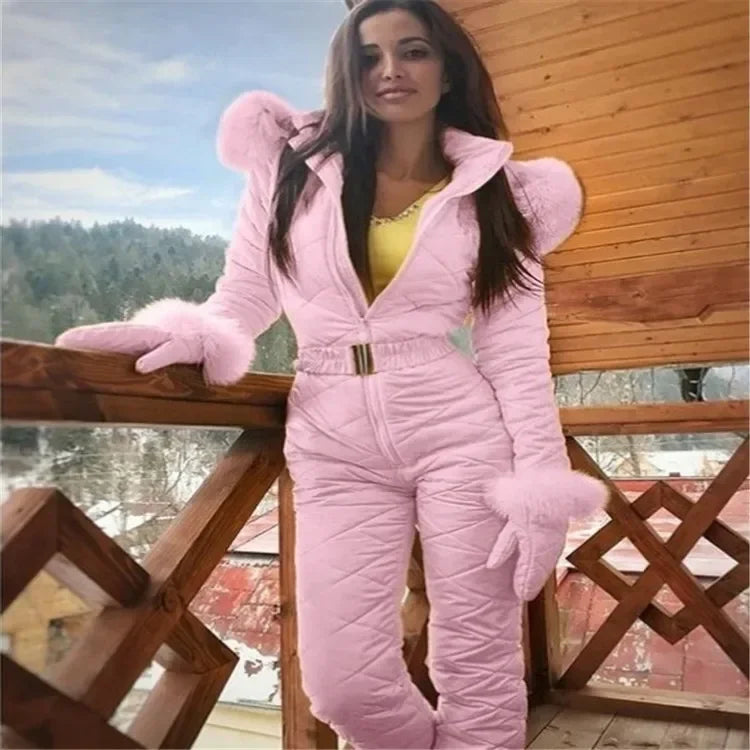 Waterproof women's ski jumpsuit with thermal insulation