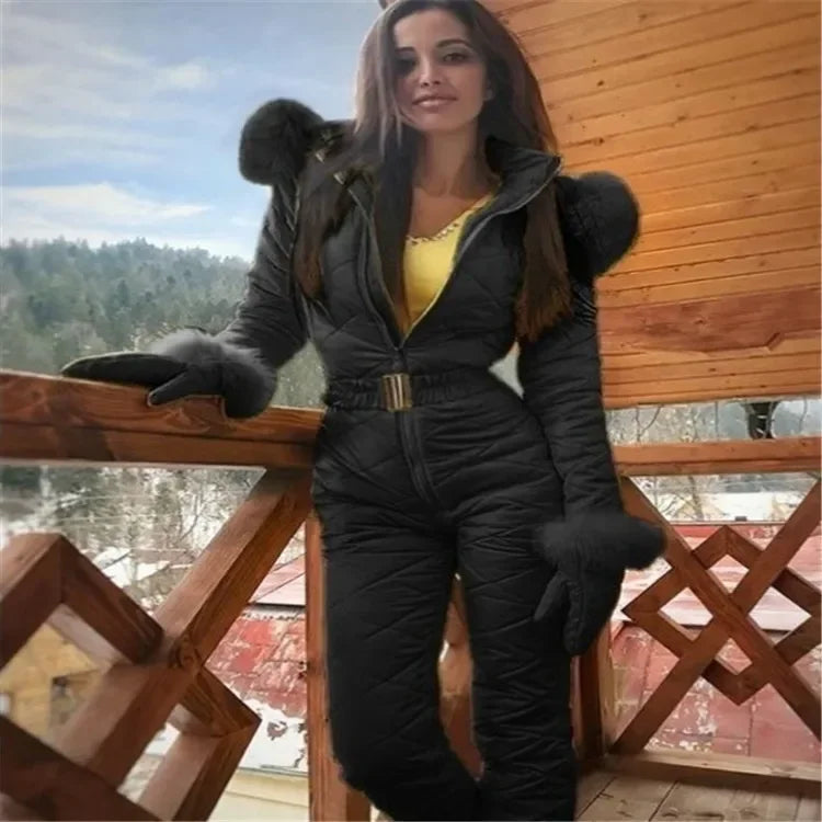 Waterproof women's ski jumpsuit with thermal insulation