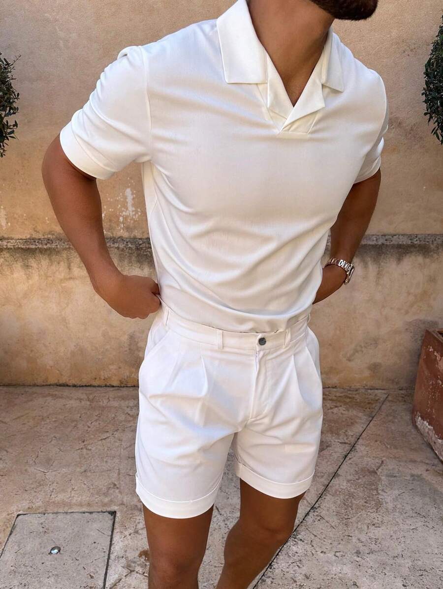 Weißes Polo-Shirt und Shorts Set für Herren