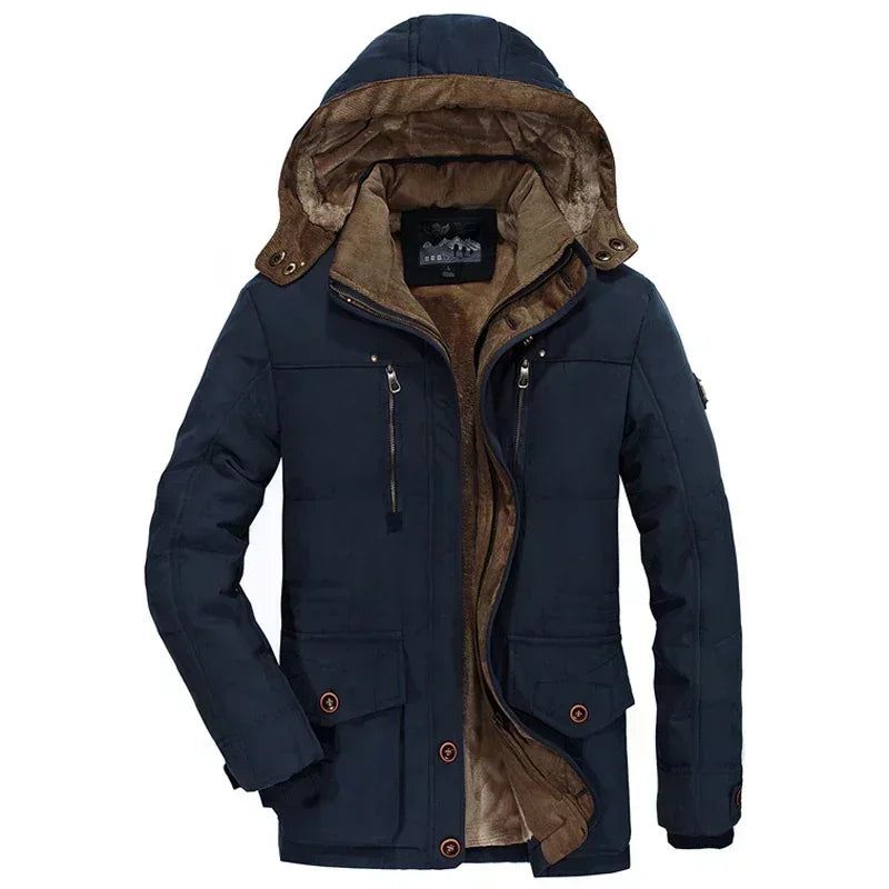 Winterjacke für Herren aus dickem Baumwollmaterial mit abnehmbarer Kapuze