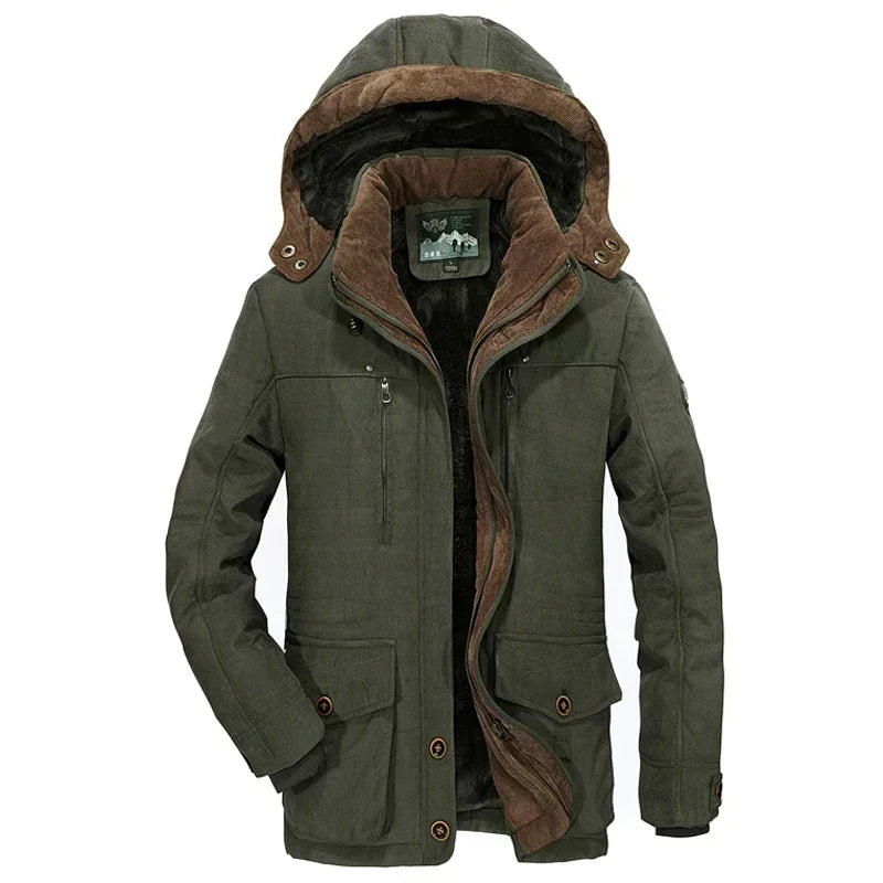 Winterjacke für Herren aus dickem Baumwollmaterial mit abnehmbarer Kapuze
