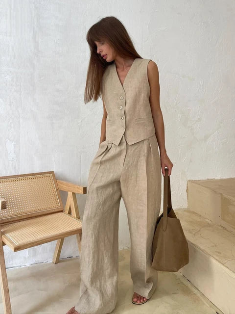 Variant image for Tanya | Sommer-Chic Weste und Hose aus Leinen-Baumwoll-Mix für Damen-7