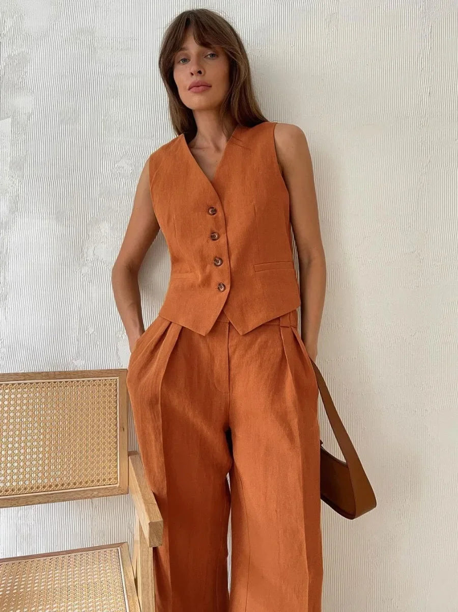 Tanya | Sommer-Chic Weste und Hose aus Leinen-Baumwoll-Mix für Damen