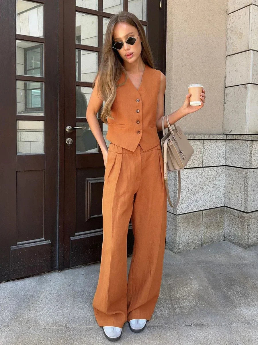 Tanya | Sommer-Chic Weste und Hose aus Leinen-Baumwoll-Mix für Damen