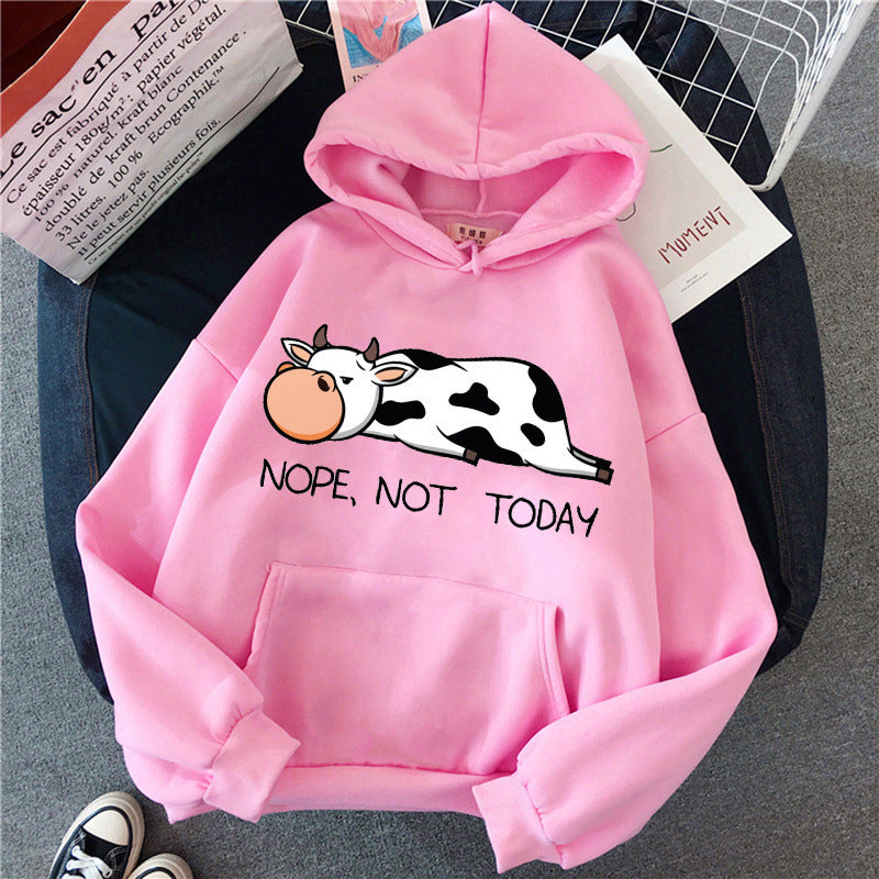 Damen Hoodie mit süßer Kuh und Print „Nope Not Today“ 4