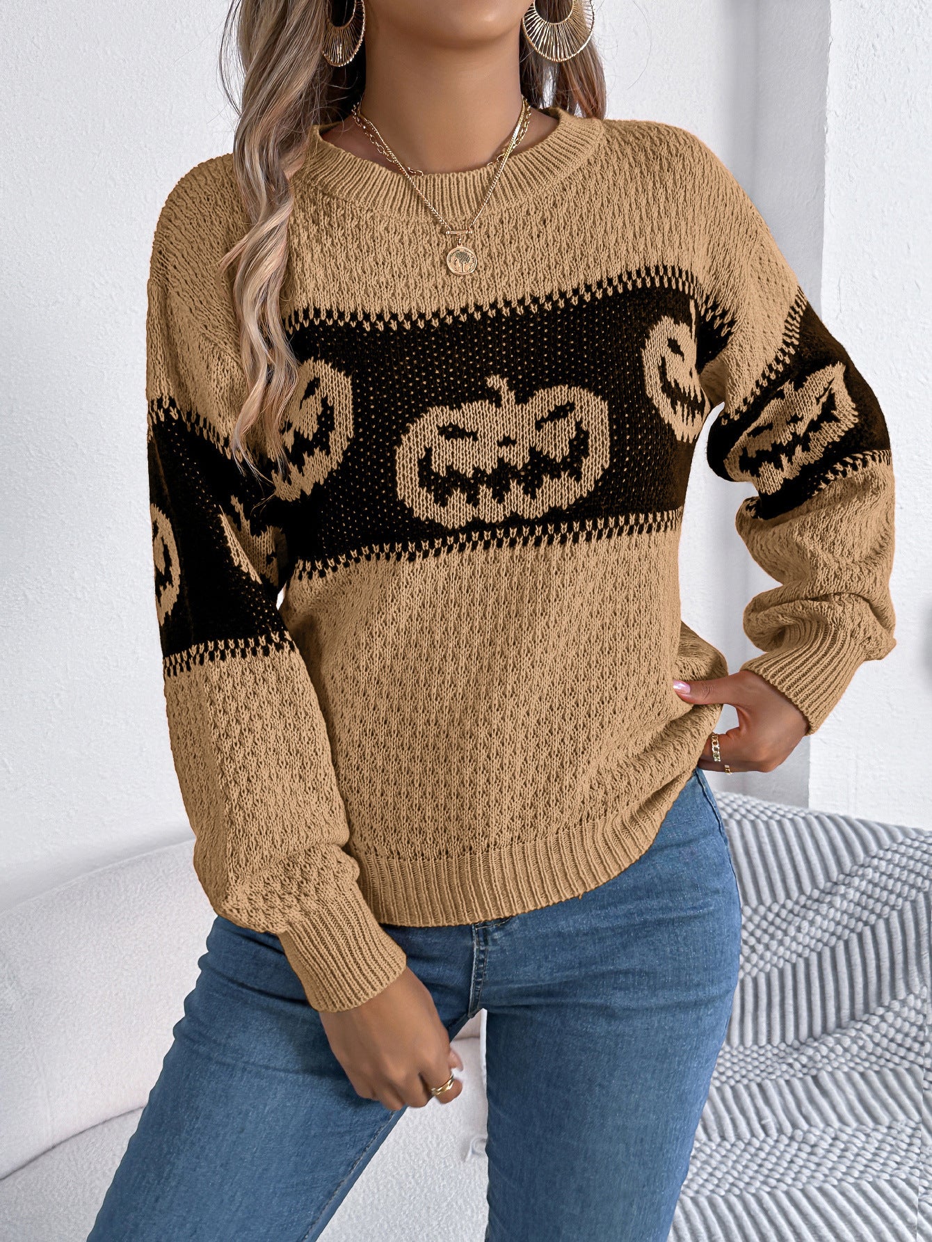 Halloween Strickpullover mit Kürbis-Motiv 3