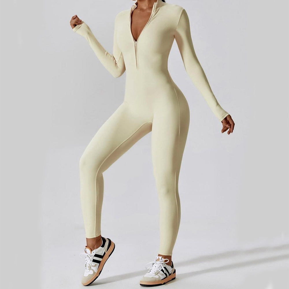 Zipper Long Sleeve Jumpsuit Yoga Fitness Training Pants Tight Hip Seamless Sports Jumpsuit For Women Clothing 3