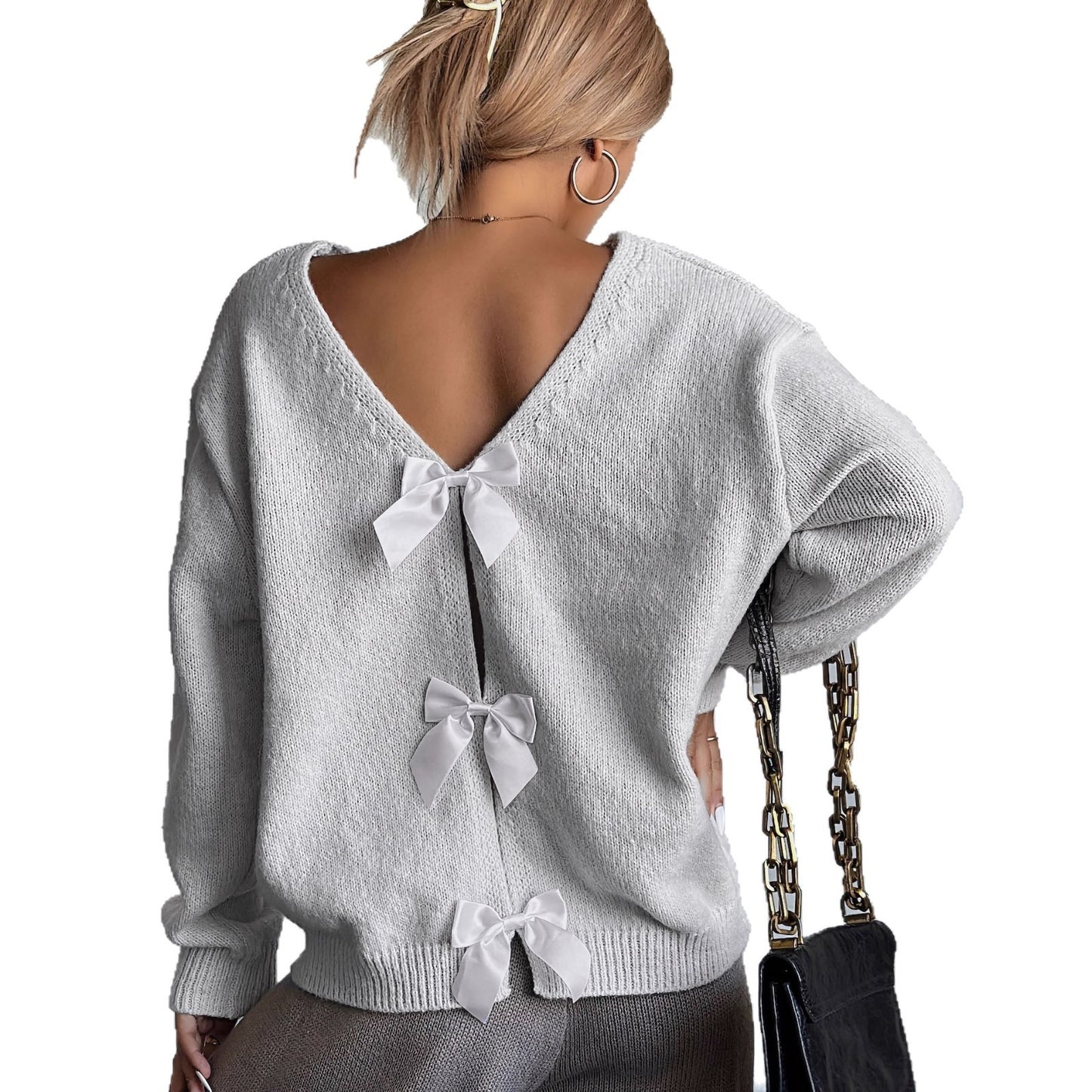 Damenpullover mit Rückenausschnitt und Schleifen-Detail – Weicher Strickpullover in Lockere Passform, Ideal für Alltag und besondere Anlässe 5