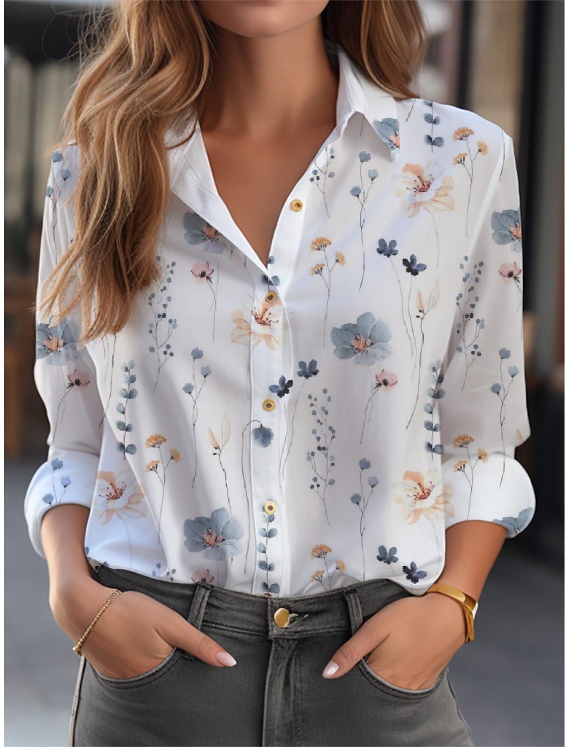 Florine | Elegante Bluse Damen mit Blumenmuster und V-Ausschnitt