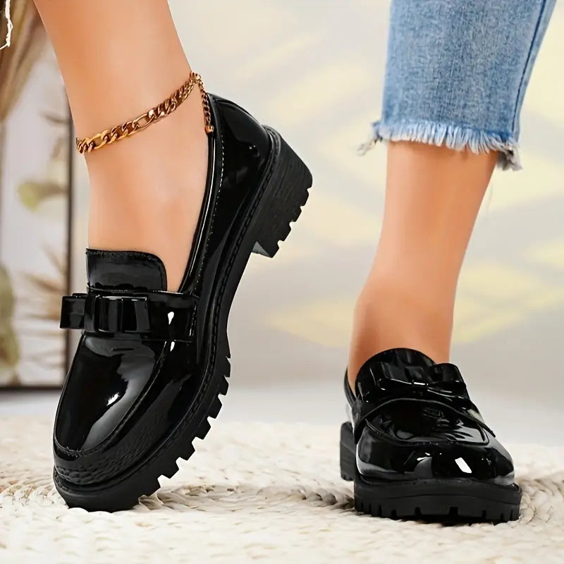 Beatrix | Damen Loafer mit Klobigem Absatz und Schleifenknoten