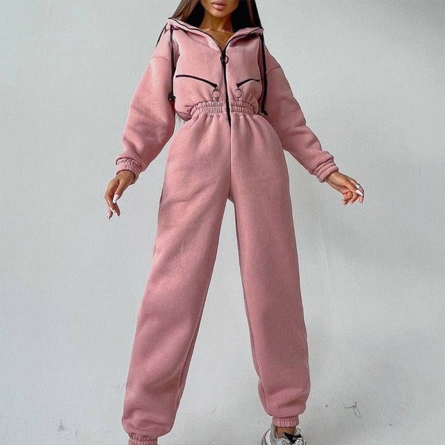Casual Women Basic Hoodie Two Piece Sets Zipper Drawstring 3