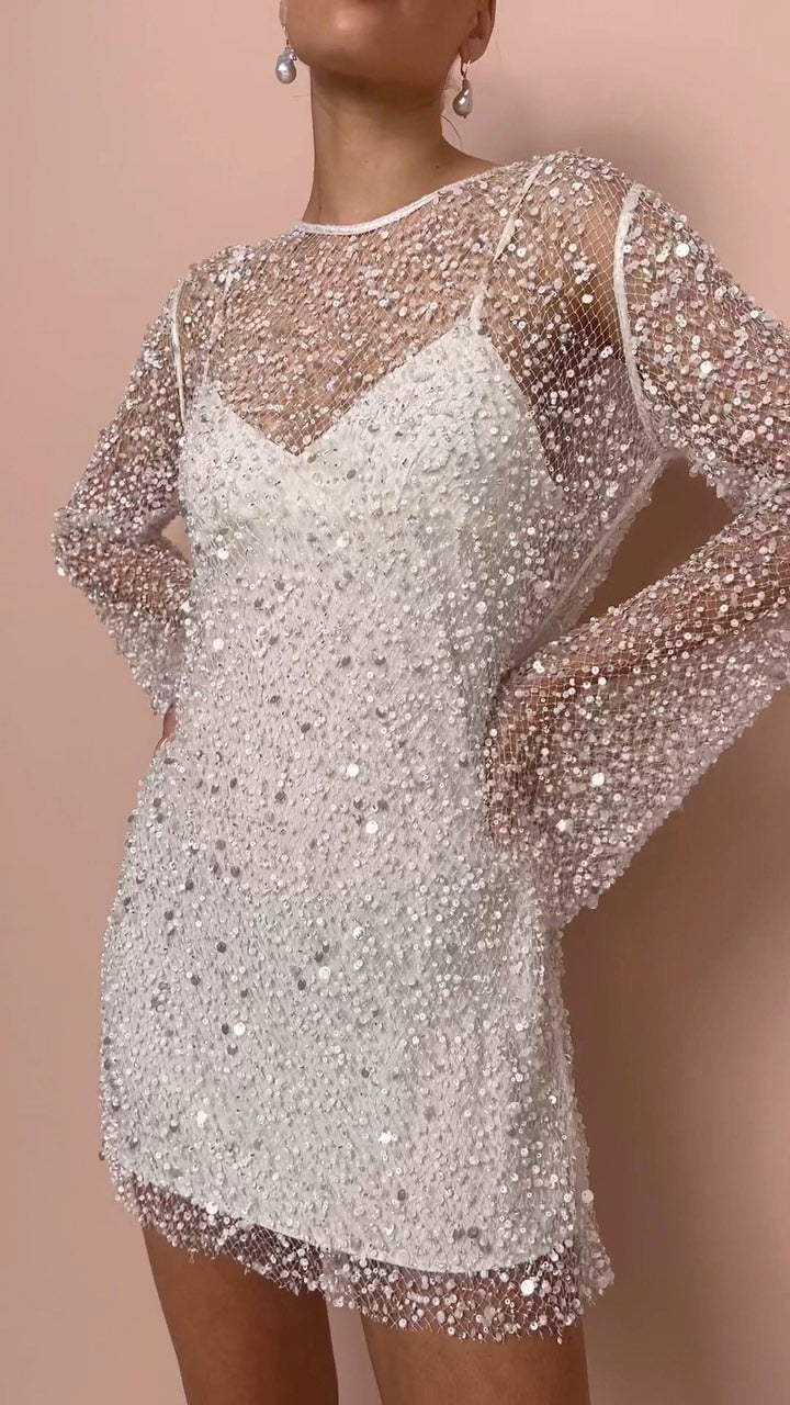 Amelia | Festliches Kleid Damen mit Transparentem Netz und Konten