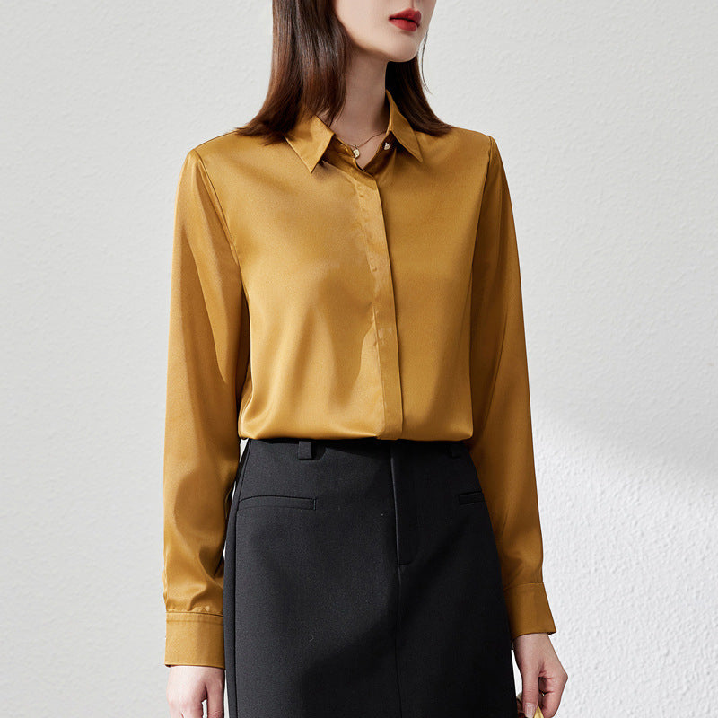 Graceful Satin Top OL Business Clothing Shirt For Women 9