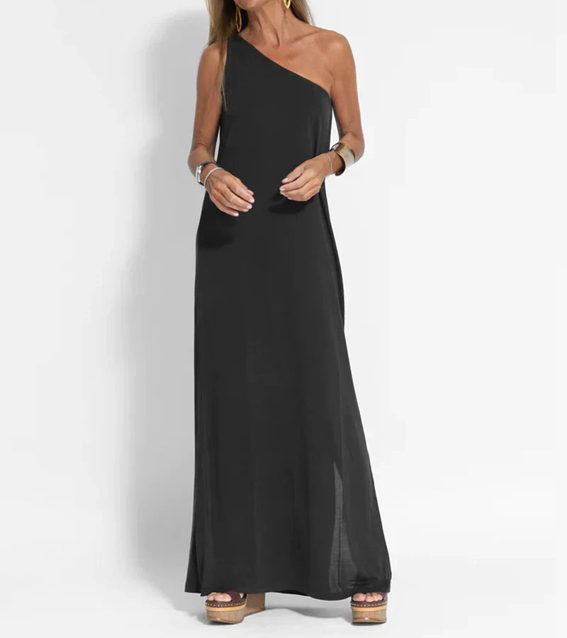 Lea | Elegant maxi dress with asymmetrical neckline for women