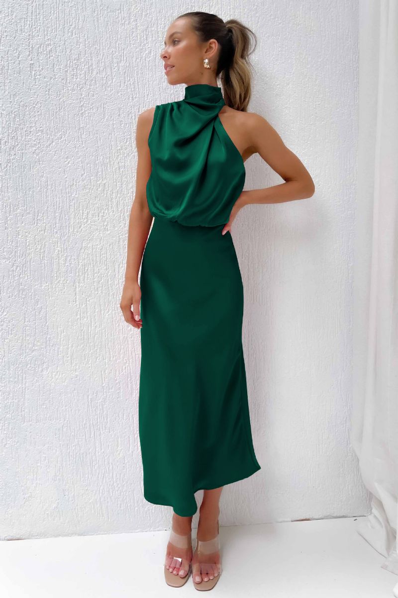 Erich | Elegantes Damenkleid Midi mit Asymmetrischem Rundhalsausschnitt