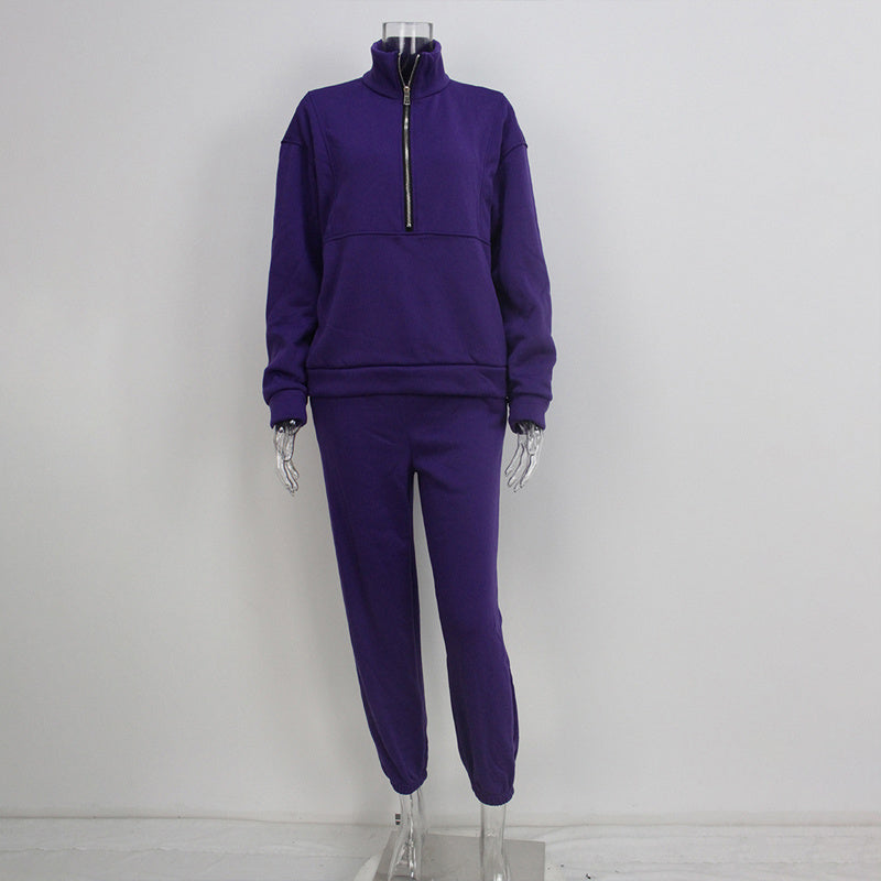 Trainingsanzug Damen 2-teilig mit Zip-Hals, Langarm-Sweatshirt und Slim Fit Hose – Sportliches Streetwear-Outfit für Herbst und Winter 2