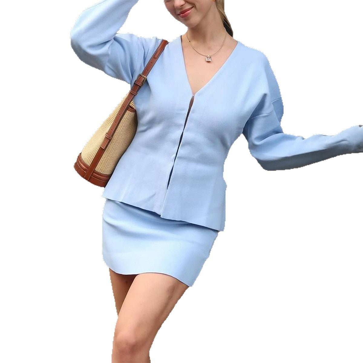 Elegantes Damen Zweiteiliges Set mit Figurbetontem Rock und Reißverschlussjacke – Weiches, Elastisches Material, Ideal für Büro und Feiern 2